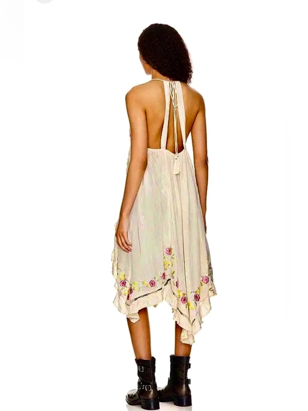 Free People Cream Floral Embroidered V-Neck Slip Dress - Picture 5 of 16